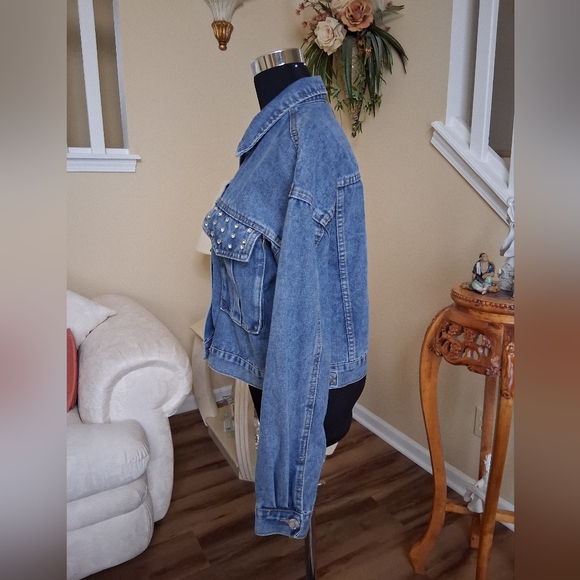 Nali Collection Blue Denim Crystal Studded Jacket Size S/M - Picture 4 of 14